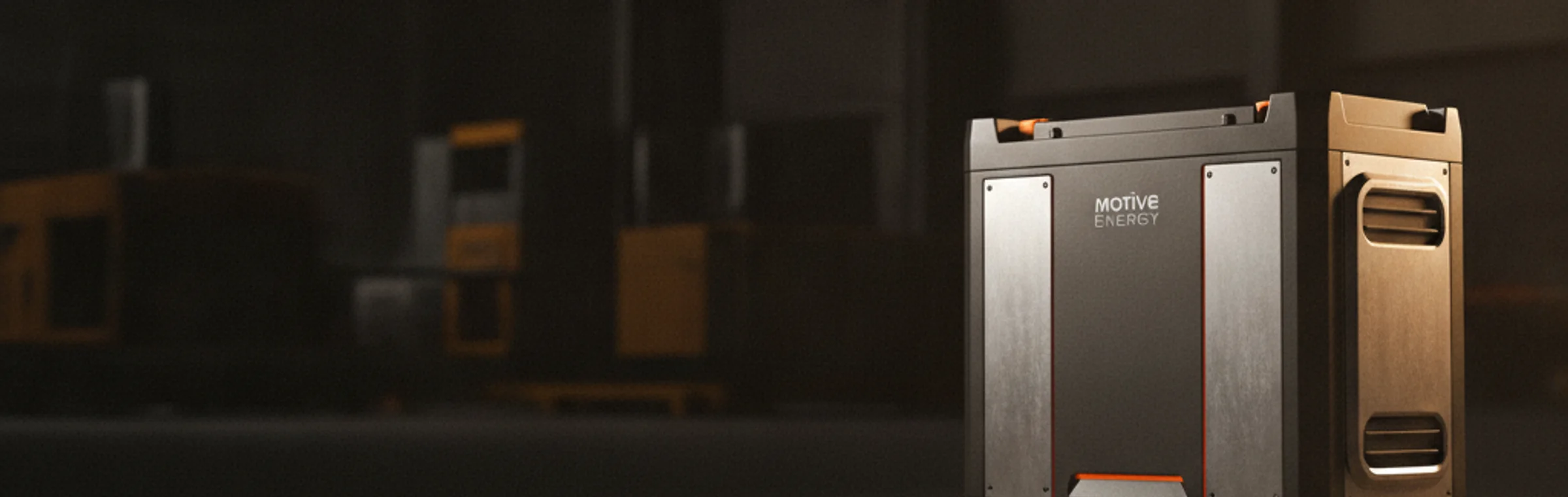 A modern lithium-ion battery module in a dim facility