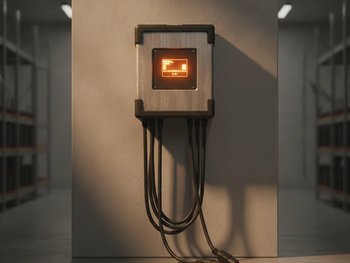 Wall-mounted industrial forklift battery charger with a digital display